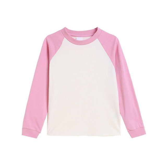 Floleo T-Shirts à Manches Longues Raglan Unisexes pour Enfants Printemps Automne Hiver T-Shirts à Blocs de Couleur Col Rond Décontractés Vêtements de Sport pour Enfants 1-15 Ans (Rose, 14 Ans)