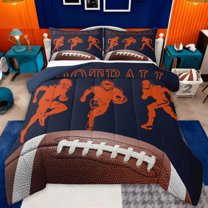 jejeloiu American Rugby Gamer Queen Comforter Set,Brown Football Bedding Comforter Set For Teens Reversible 3pcs