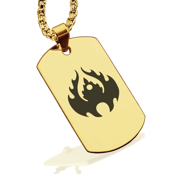 Stainless Steel Fire Element Dog Tag Pendant Necklace