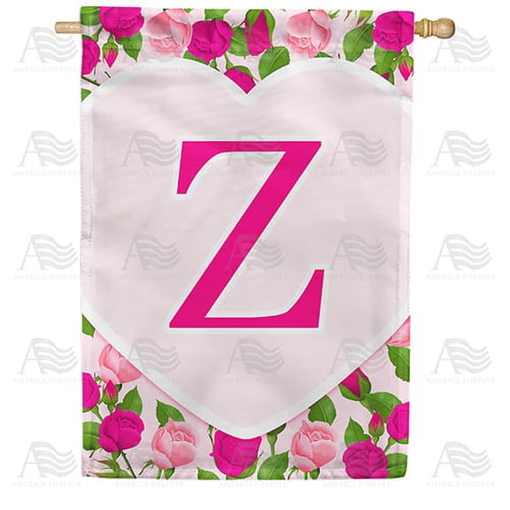 America Forever Flags Monogram Letter Z House Flag - Pink Roses - 28 x 40 Inches, Happy Valentine's Day Pink Roses Love Heart Double Sided Flag, Seasonal Yard Outdoor Holiday Decor