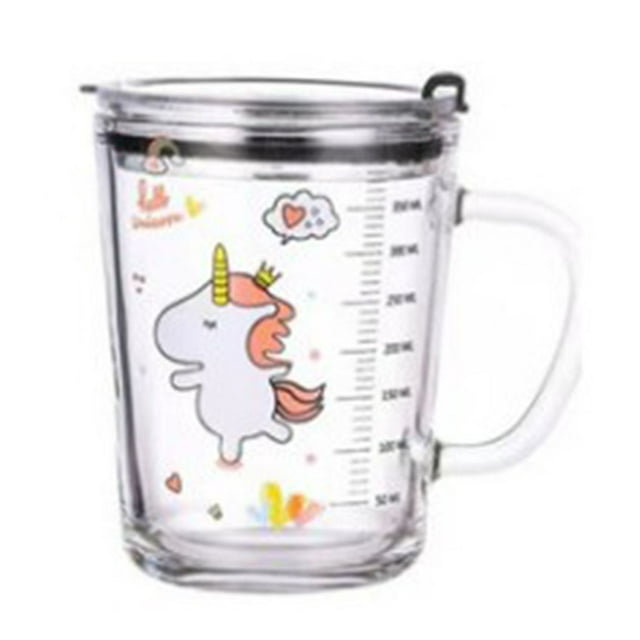 Soleiler Animal Print Taza de agua para niños Taza de leche para niños con pajita Taza de leche para niños con graduación 350 ml Vidrio para niños Apto para lavavajillas (Unicornio) Ormromra LKX-1441