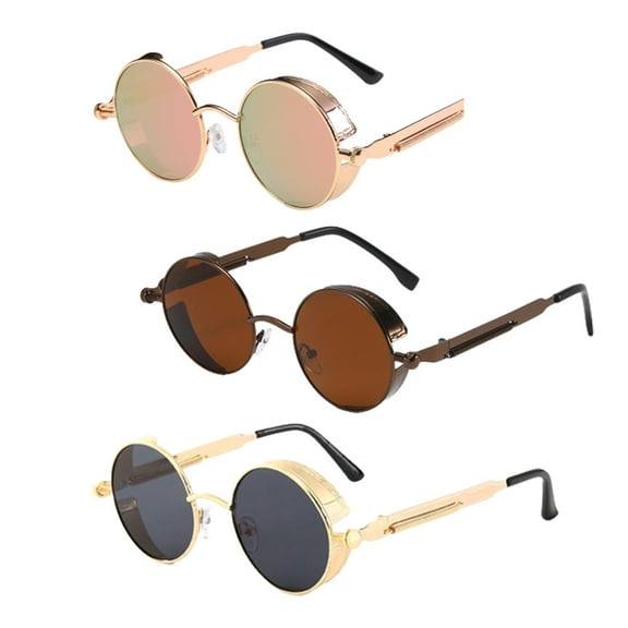 Retro Steampunk Round Sunglasses Women Men Round Glasses Retro Metal Frame-3PCS