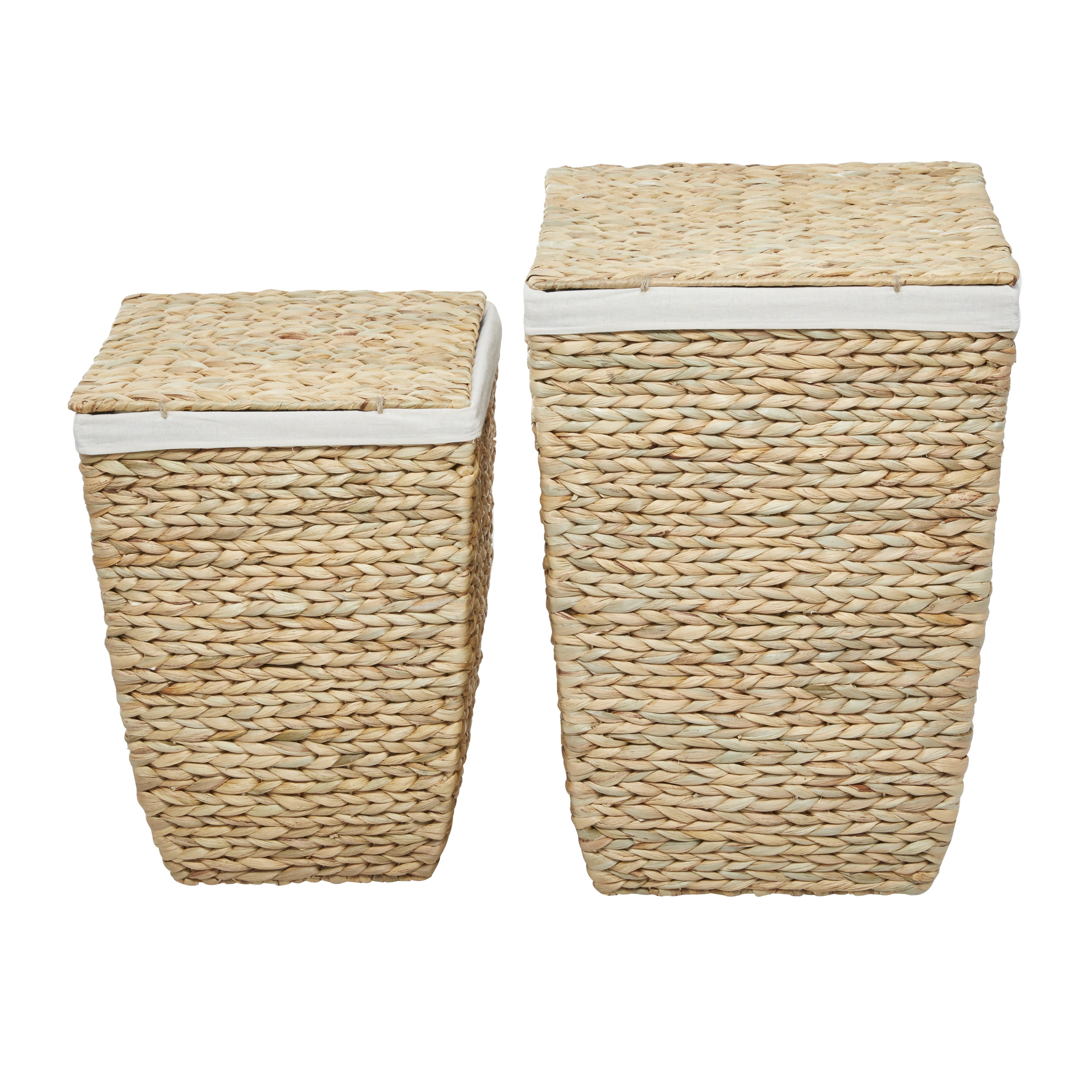 CosmoLiving by Cosmopolitan 22", 18"H Light Brown Seagrass Handmade Storage Basket with Liner and Matching Tops, 2-Pieces