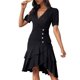 thumbnail image 1 of Puntoco Vestido De Manga Corta Con Cuello En V, Botón Sólido Informal Para Mujer Negro L, 1 of 9