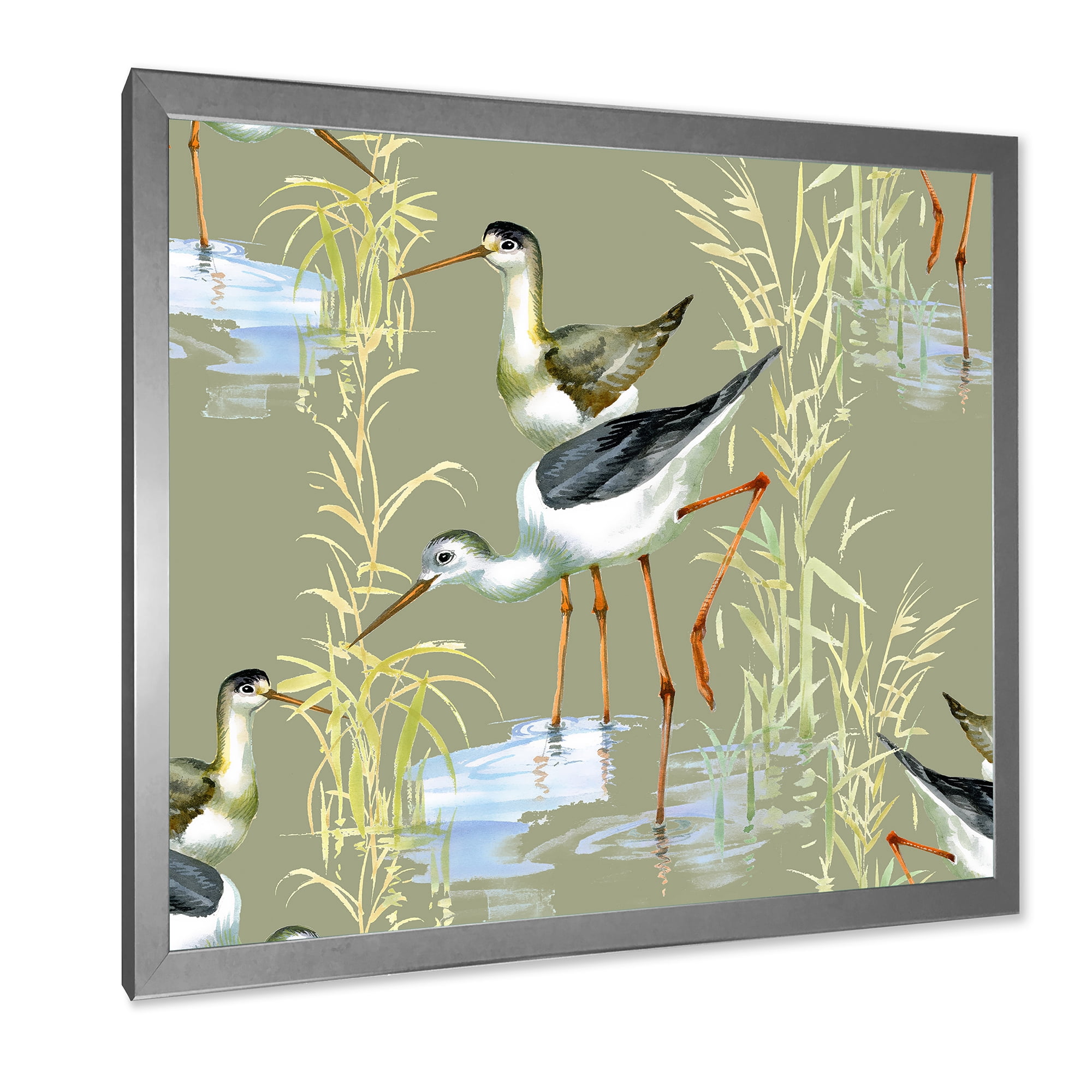 Designart 'Herons Birds In The Gray Water' Farmhouse Framed Art Print