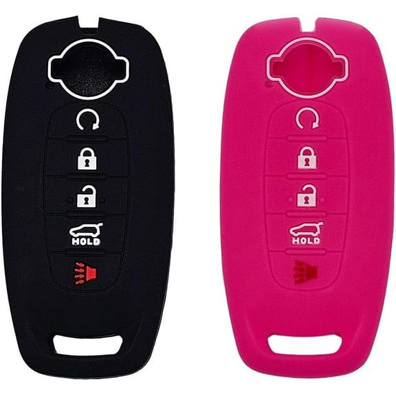 Autobase Silicone Key Fob Cover for 2023 2024 2025 Nissan Rogue Pathfinder Sentra | Rubber Remote Key Fob Protector Case with 5 Buttons - Black and Pink - 2 Pcs