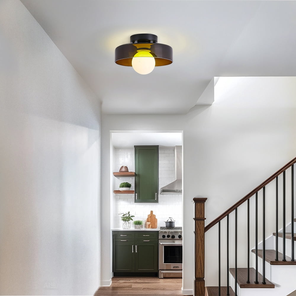 Mid-Century Modern Semi Flush Mount Ceiling Light, Kitchen Ceiling Light Fixture with Glass Shade,Vintage Close to Ceiling Lamp for Entryway Hallway Bathroom
