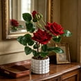 thumbnail image 6 of Artificial Potted Rose Bonsai, Lifelike Silk Flowers Faux Plant for Home Decor Maintenance Free Plastic Flowers Realistic Leaves White Pot, Red, Ccwuwei, 6 of 6