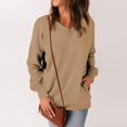 thumbnail image 4 of Kagetolytai Womens Tops Womens Casual V Neck Sweatshirt Loose Soft Long Sleeve Pullover Tops Solid Shirts With Side Pockets Plus Size Tops for Women Brown 2XL, 4 of 7