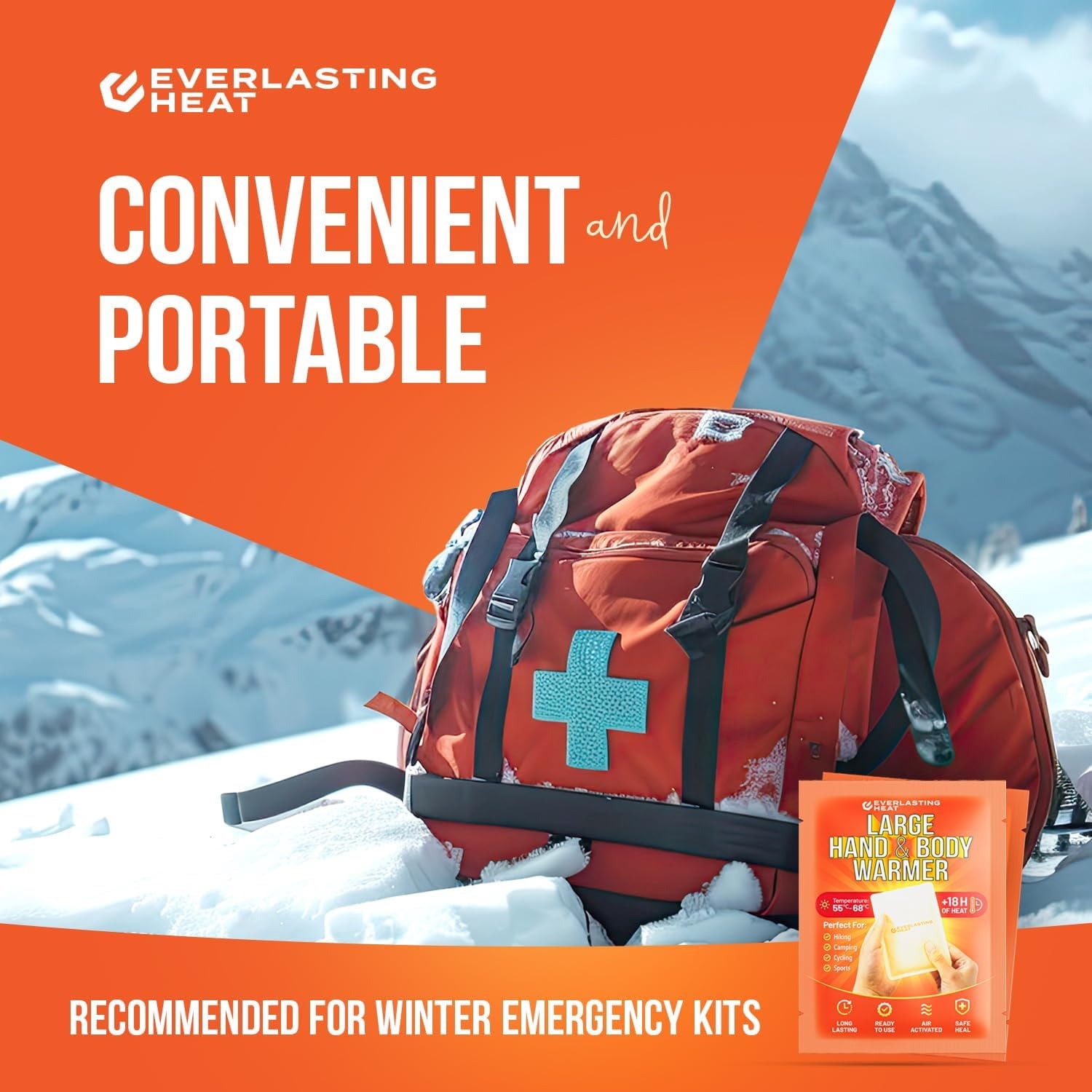 Everlasting Heat Large Hand Warmers and Body Warmers, Long-Lasting Heat Packs for Cold Weather, 40-Pack