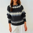 thumbnail image 2 of Fair Isle Yarn Dyed Pullover Sweater Casual Winter Knit Soft Loose Fit Round Neck Patterned Color Top,Size:L, 2 of 4
