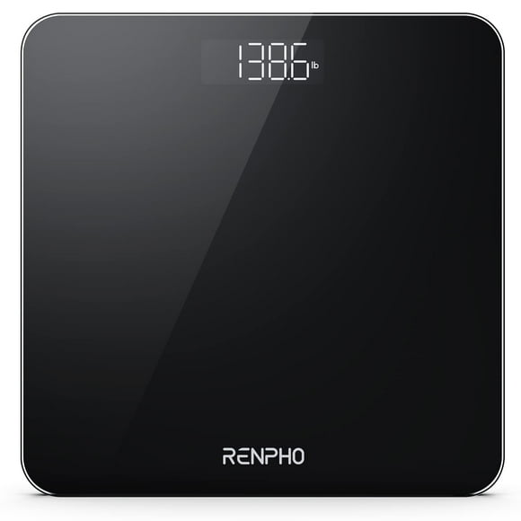 Báscula digital de baño RENPHO, Core 1S de alta precisión, con pantalla LED iluminada y diseño de esquinas redondeadas (11"/280 mm, negra)