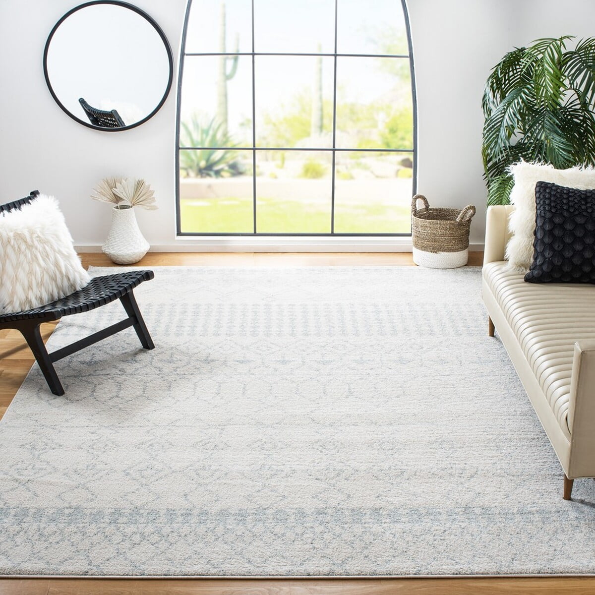 SAFAVIEH Tulum Coriander Moroccan Geometric Area Rug, 9' x 12', Ivory/Light Grey