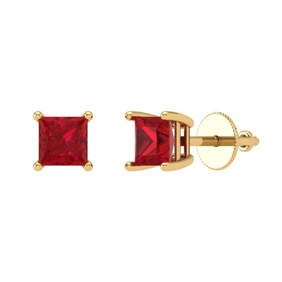 1 ct Screw-Back Stud Earrings for Women | 4.5mm Princess Cut Simulated Pink Tourmaline | 18K Yellow Gold