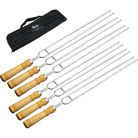 

EUBUY Stainless Steel Barbecue Sticks Reusable Wooden Long Handle Roast Stick BBQ Grill Outdoor Picnic Camping Tools for Barbecue Outdoor Kitchen Dining Bar Home Type 2