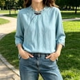 thumbnail image 4 of Womens Plus Size Tops Linen Elbow Length Sleeve Tshirts for Women Crew Neck Pullover Summer Fall Top M-4XL, 4 of 6