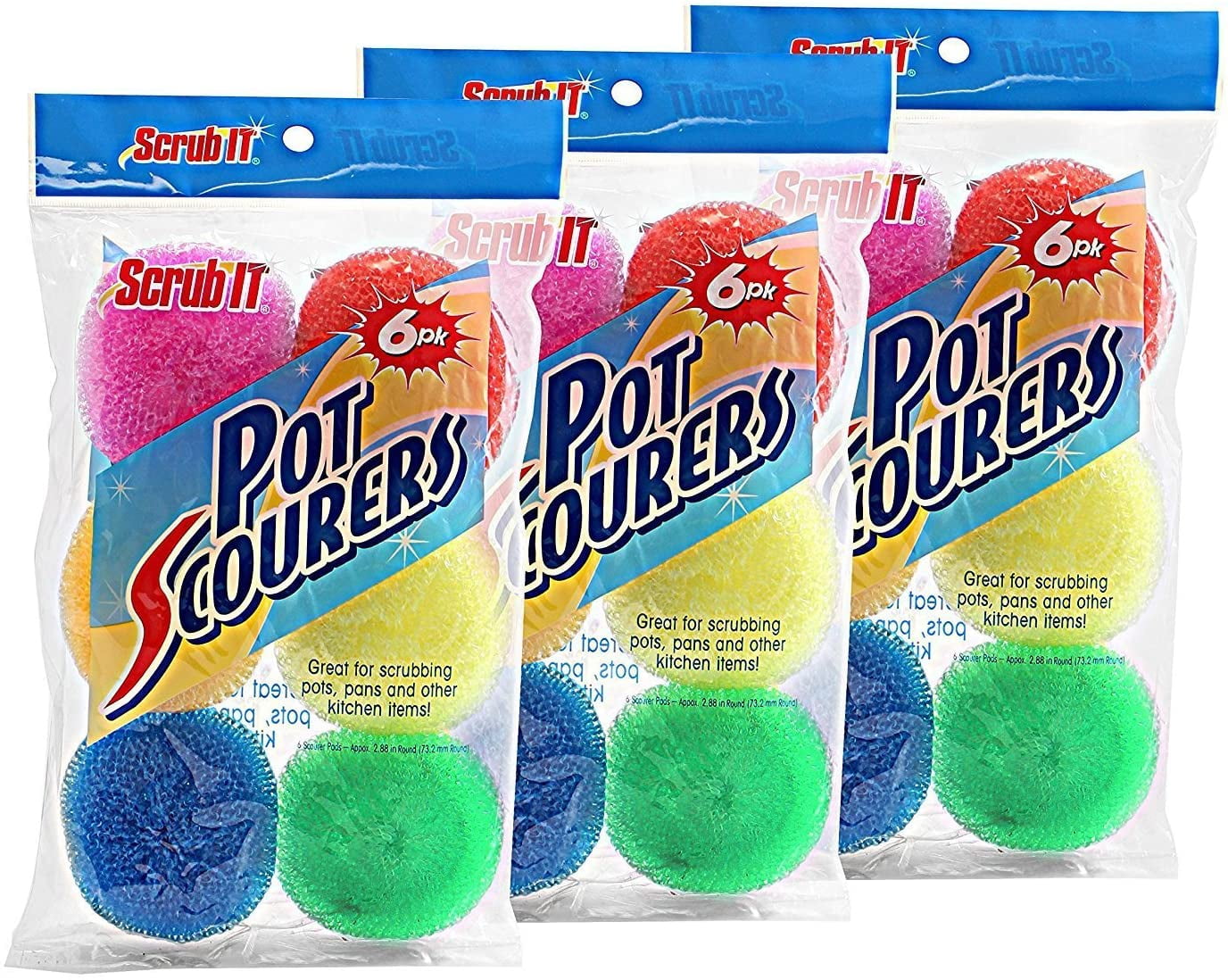 36 Round Nylon Dish Scrubber Scouring Pads By ScrubIt 6 Packs Of 6 Scour Pads Assorted