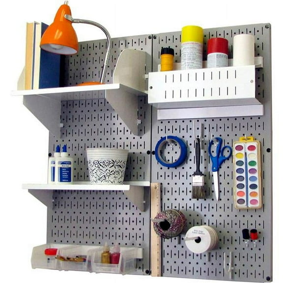 Pegboard Hobby Craft Organizer Storage Kit, Gray & White - 32 x 32 x 9 in.