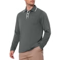 thumbnail image 4 of Men's Casual Contrast Button Collared Pocket Long Sleeves Polo T-Shirts L Dark Gray, 4 of 6