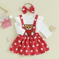 thumbnail image 2 of Bagilaanoe 3Pcs Newborn Baby Girls Overalls Dress Set Long Sleeve Romper Tops + Heart Suspender Skirt + Headband 3M 6M 9M 12M Infant Casual Clothes, 2 of 8