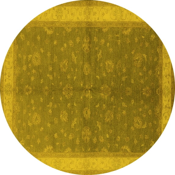 Ahgly Company Machine Washable Indoor Round Oriental Yellow Industrial Area Rugs, 6' Round