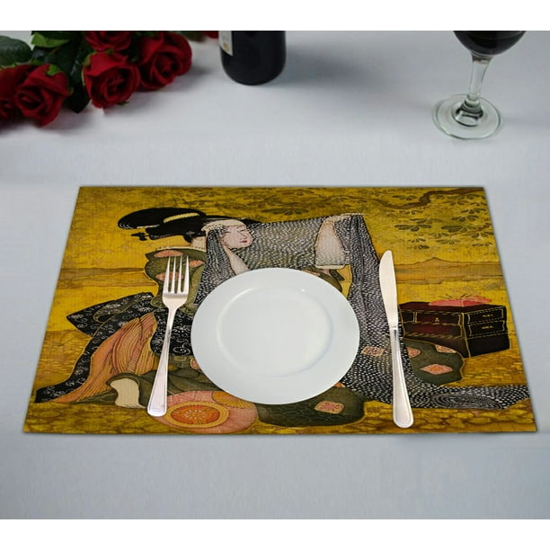 GCKG Asian Placemat, Japanese Woman Placemat 12x18 Inch,Set of 2