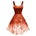 thumbnail image 3 of BLTIBY 2024 Womens Christmas Camisole Dresses Snowflake Print Furry Trim Vintage V-Neck Dress Mrs Santa Claus Holiday Cocktail Party Sleeveless Swing Dress A-Line Midi Outfits Orange M, 3 of 3