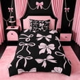 thumbnail image 2 of meiyoeat Pink Ribbon Bow Twin Duvet Cover For Kids,Cute Minimalist Bow Twin Bedding For Girls,Black Reversible,2 Pieces(No Comforter), 2 of 6