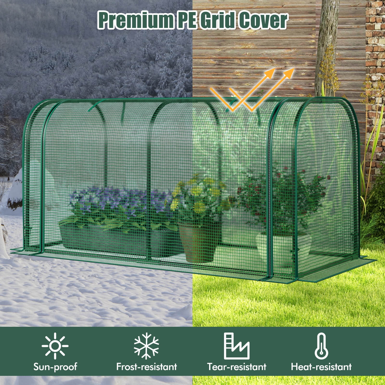 Costway Portable Mini Greenhouse 47" x 22" x 24" Outdoor Indoor Tunnel Greenhouse Green