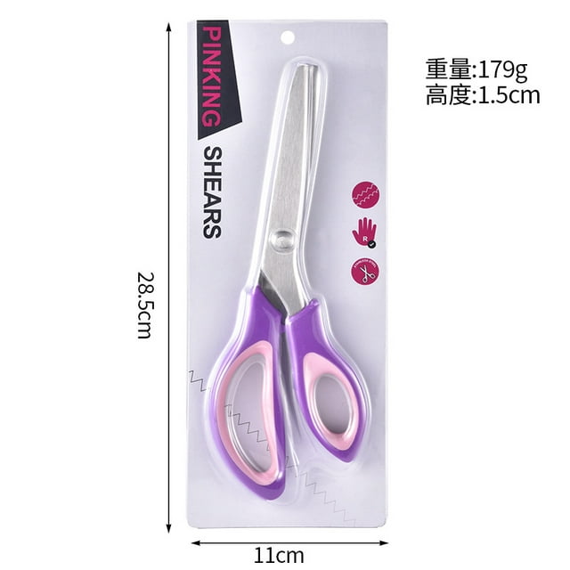 Lace scissors, hand-made tooth cloth scissors, triangle tooth cloth sample scissors, dog tooth scissors, fabric pattern serrated scissors Pink purple triangle 5MM, card insert packaging