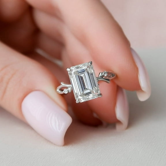 SOLITAIRE JEWELS 3.61CT Emerald Cut Twig Pave Setting Moissanite Diamond Engagement Ring, 10k Yellow Gold Solitaire Ring