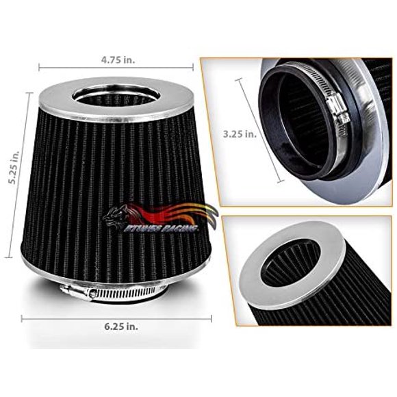 BLACK 3.25" 82.5mm Inlet Cold Air Intake Cone Replacement Quality Dry Air Filter