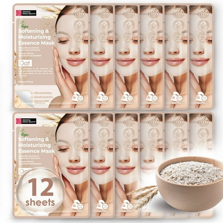 Original Derma Beauty 12 Pack Softening & Moisturizing Oat Essecne Mask Sheet - Face Mask Skin Care Face Masks Skincare, Facial Masks for Women Skin Care