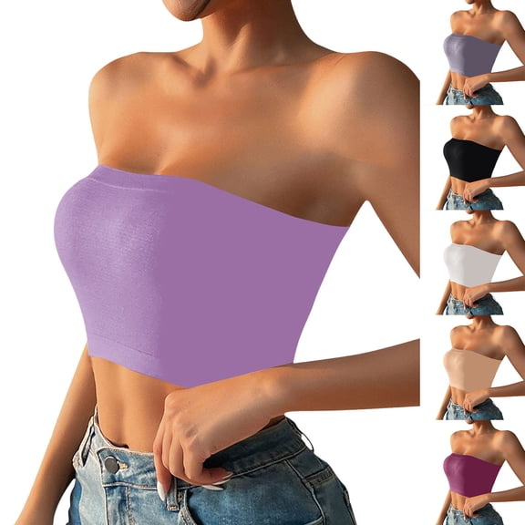 WHEANG Strapless Bra Women Summer Strapless Bra Breathable Daily Basic Bandeau Top Non-Slip Wireless Invisible Tube Bra Soft Stretch Comfort Casual Bandeau Strapless Bra Size XL Black