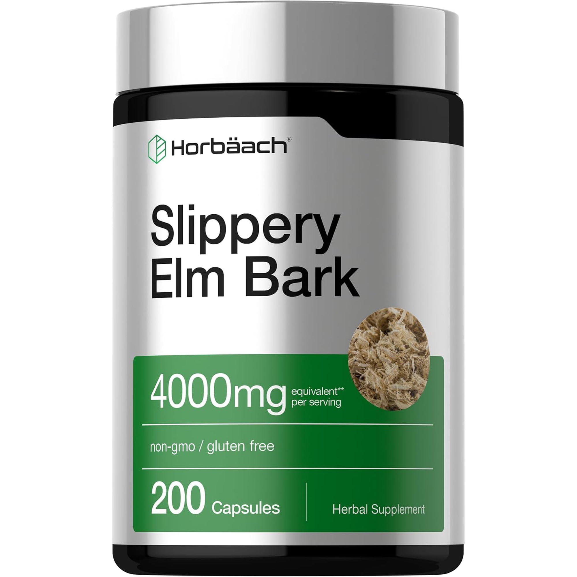 Slippery Elm Bark Extract | 4000mg | 200 Capsules for Men and Women | by Horbaach