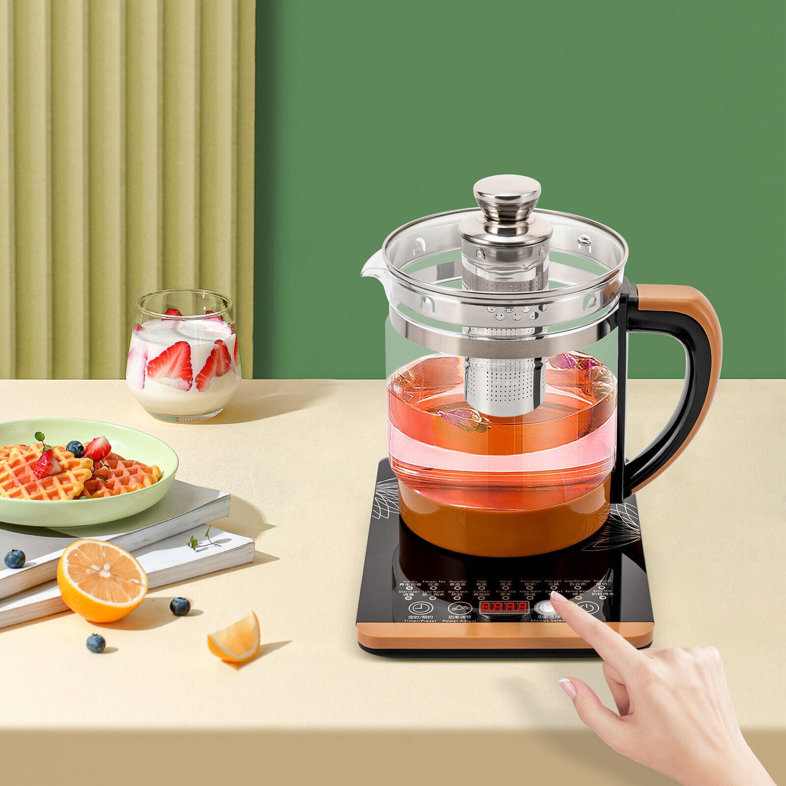 Electric Glass Kettle, Hot Tea Maker Electric Kettle Coffee Brewer Tea Strainer for Boiling Water for 1.8 L Temperature Control Tea Maker with 18 Smart Menu