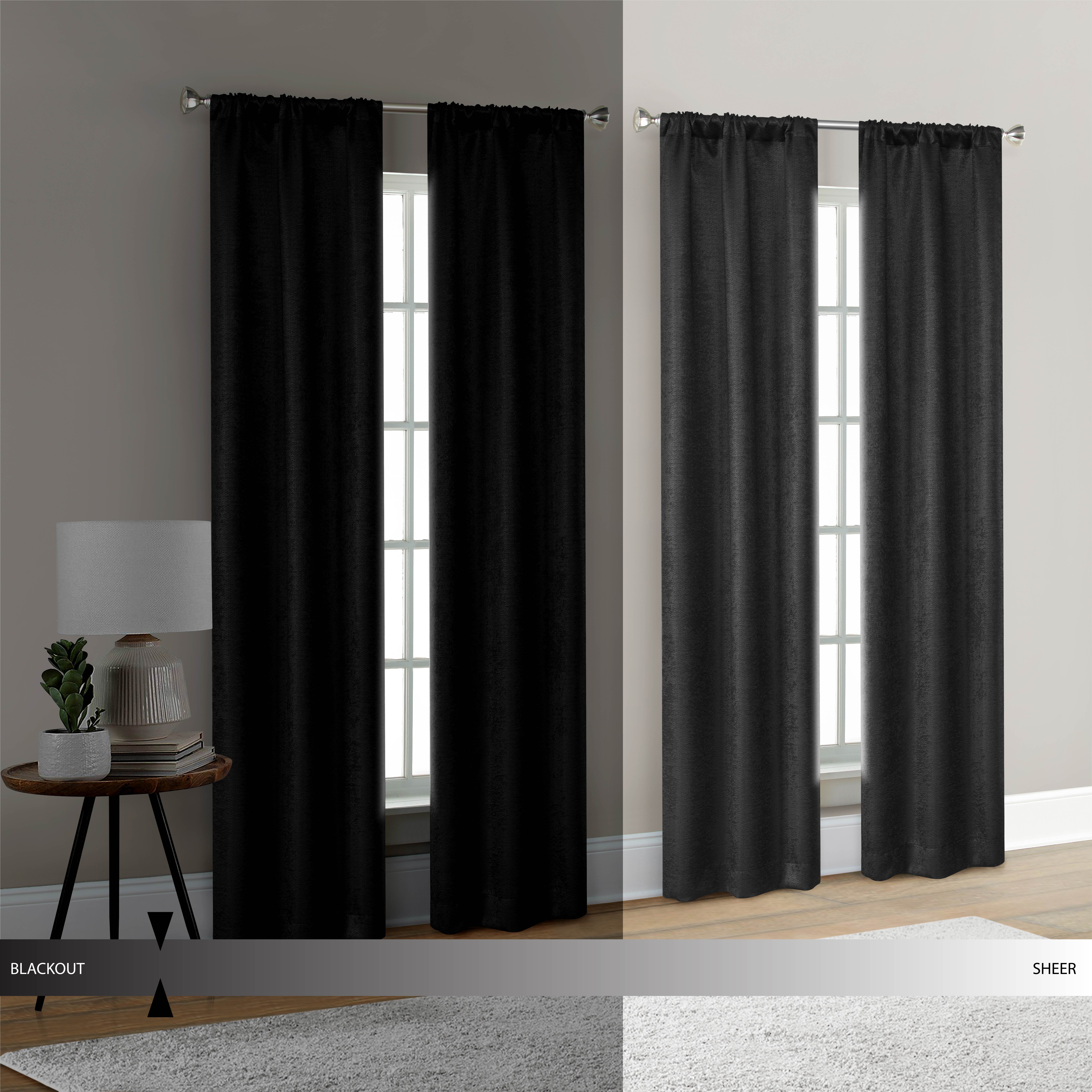 (4 pack) Mainstays 4 of a Kind Blackout Curtain Panels, Set of 4, Black, 28" W x 84" L