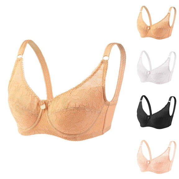 Gymayou Women Wireless Thin Floral Lace Minimizer Bra Breathable Full Coverage Adjustable Straps Anti-Sagging Bras Beige 34