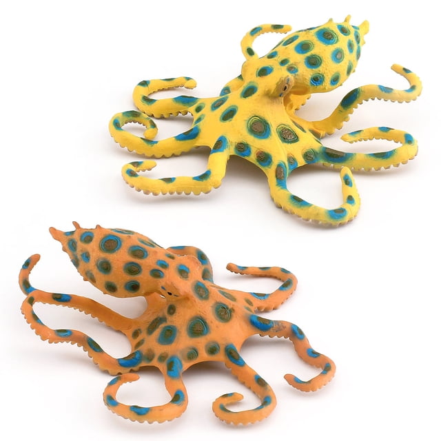 Figuras de PVC con forma de pulpo con anillos azules, animales del océano, juguetes para niños, 2 un
