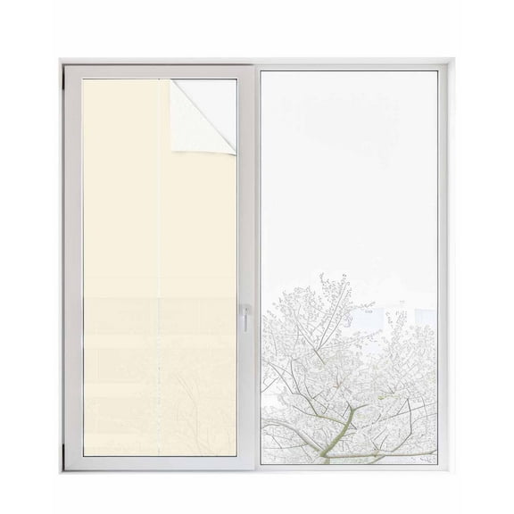 Window Privacy Film, Cream UV Sun Blocking Window Tint Film Heat Control One Way Blackout Window Film, Pure Cream Solid Color Simple Minimalism Art Non Adhesive Static Cling Sticker 29.5x78.7 In