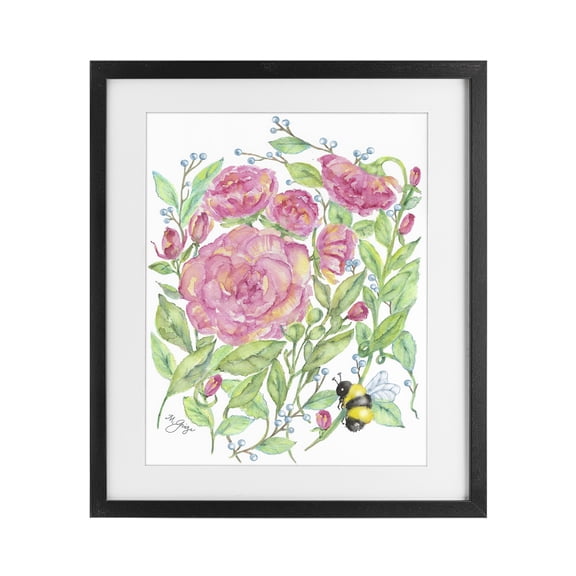 Stupell Industries Peony & Bumble Bee Black Framed Print Under Glass, design by Maureen Grigs