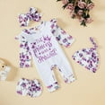 thumbnail image 2 of ZOELNIC Newborn Infant Baby Girl Romper Letter Print Bodysuit Jumpsuit+Hat+Headband+Gloves Coming Home Clothes Outfit, 2 of 7