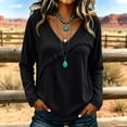 thumbnail image 2 of Womens Long Sleeve Fringe Trim V-Neck Blouse,Casual Loose Fit Boho Tops for Fall Winter Vacation Wear Black S, 2 of 4