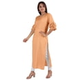 thumbnail image 3 of Moomaya Solid Rayon Kurta For Women bell Sleeve Drawstring Neck Long Ethnic Kurti, 3 of 6