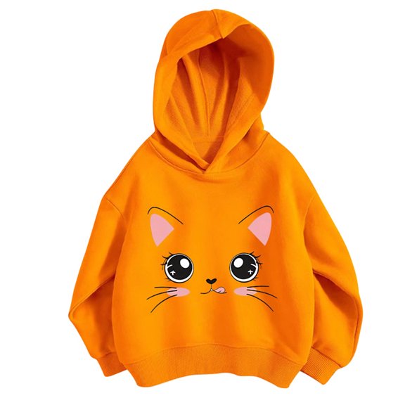 Kiijoy Toddler Girls Hoodie Cute Cartoon Cat Hooded Sweatshirt Casual Active Pullover Top