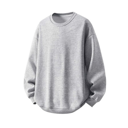 Aueoeo Mens Crew Neck Tops Fashion Solid Color Comfy Long Sleeve Athletic Workout Tees Trendy Casual Sweatshirt