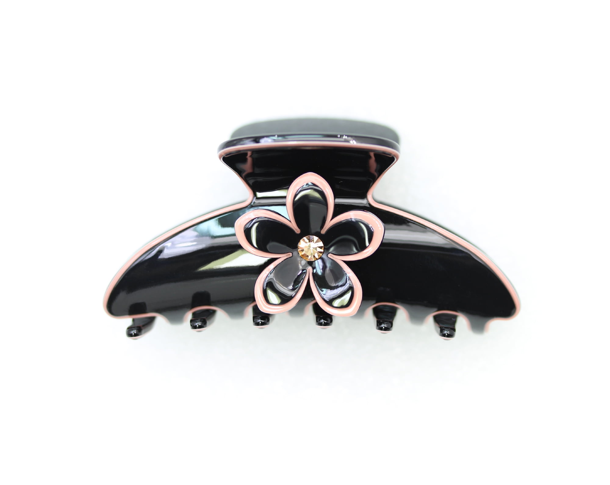 Faship Premium Rhinestone  Crystal Black Pink Cellulose Acetate Floral Art Deco Hair Claws Clips