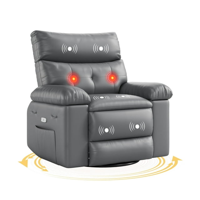 Garvee 22'' Width Power Recliner Chair, with Electric Rocker Swivel, Massage and Heating, Gray