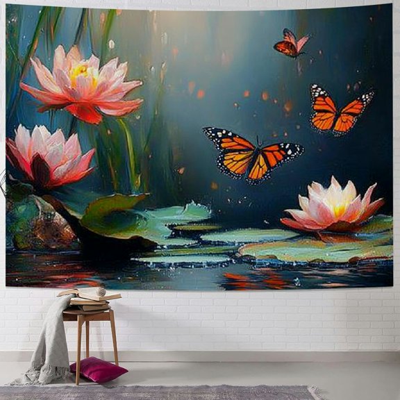 Patifu Flowers Butterflies Tapestry Wall Hanging Unique Style Graphic Tapestries Home Wall Decor Art Living Room Bedroom Apartment Farmhouse Dorm 40x30inch