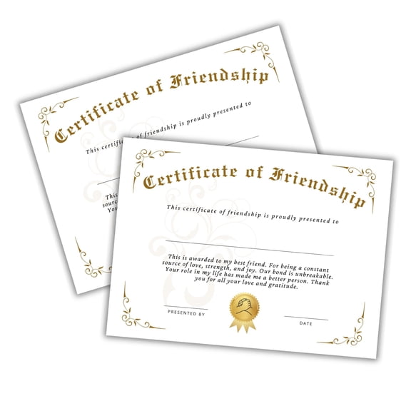 Friendship Award Certificate 6pk 8.5x11 on Linen Paper School Recognition End of Year Character Leadership Community Classroom